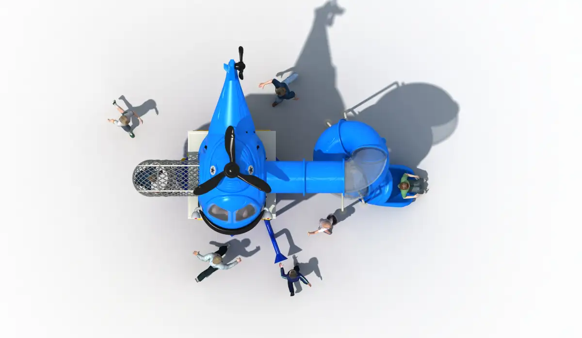 Blue Helicopter Shaped Outdoor Playground Equipments with Spiral Slides