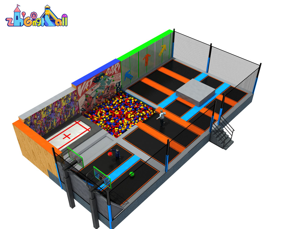 Commercial Kids Play Set Indoor Trampoline Park With Climbing Wall