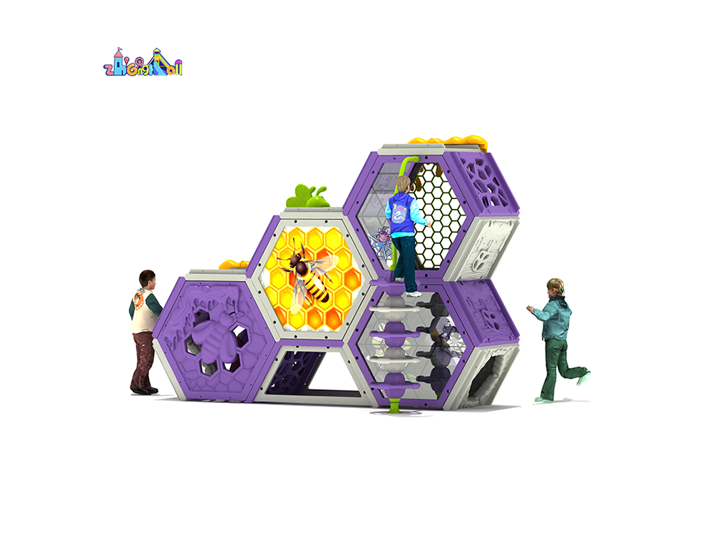 Hexa-Adventure Play Structure with Slide and Climbing Zones for Kids