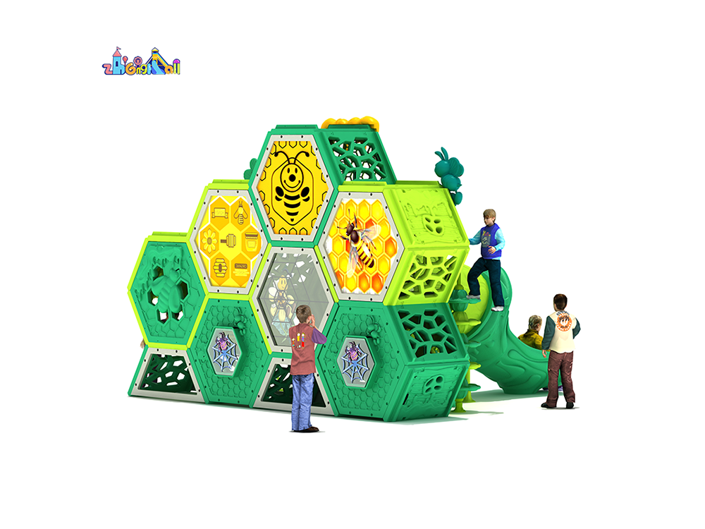 Bug-Themed Climbing & Sliding Hexagon Play Structure for Outdoor Fun