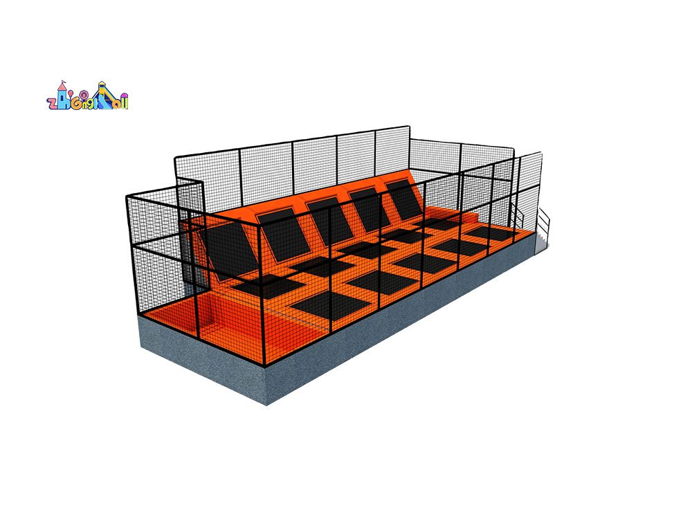 Indoor Playground Trampoline Zone with Slanted Bounce Walls for Kids and Adults