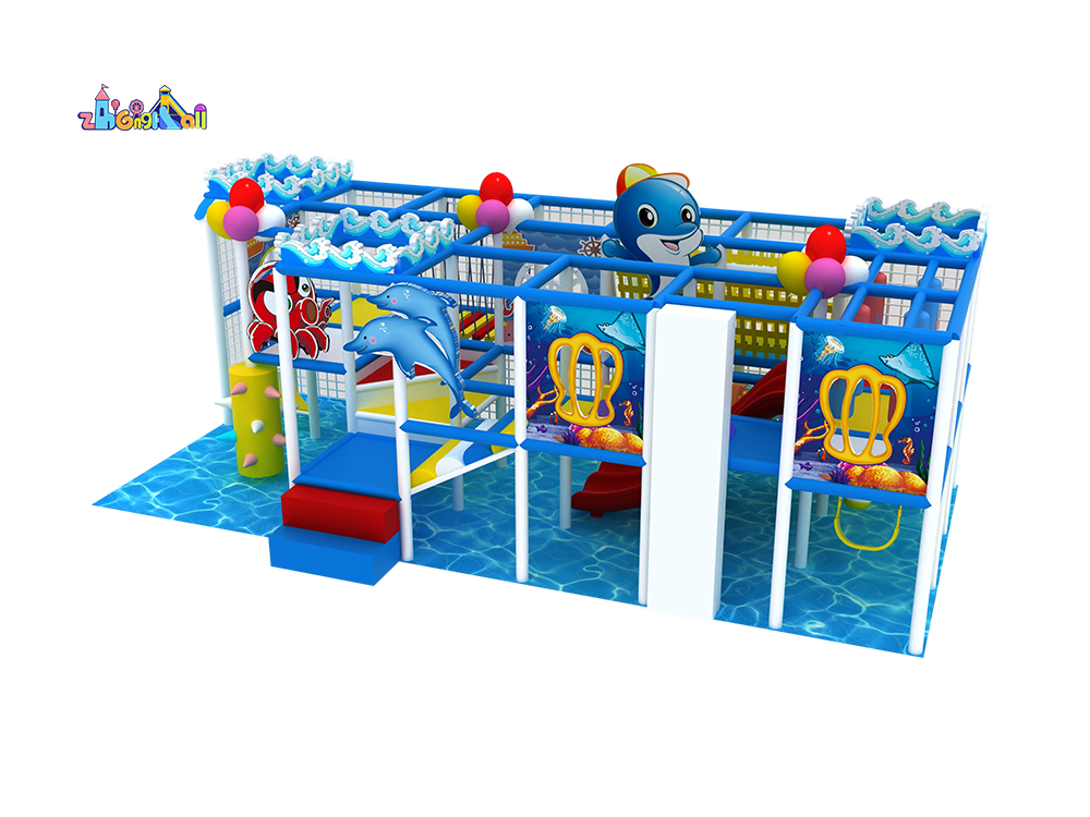 Ocean-Themed Indoor Playground with Slides, Climbing, and Play Zones