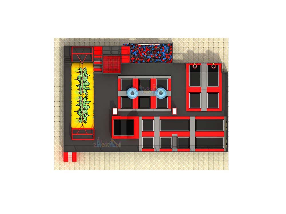 300㎡ Vibrant Trampoline Park Equipment Layout for Sale: Featuring Slides, Climbing Walls, and Bouncing Zones in a Colorful Indoor Playground