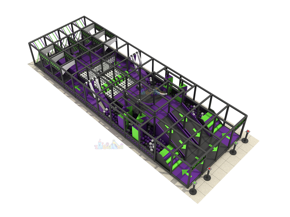 70㎡ Multi-Level Purple & Green Trampoline Park Indoor Playground Structure