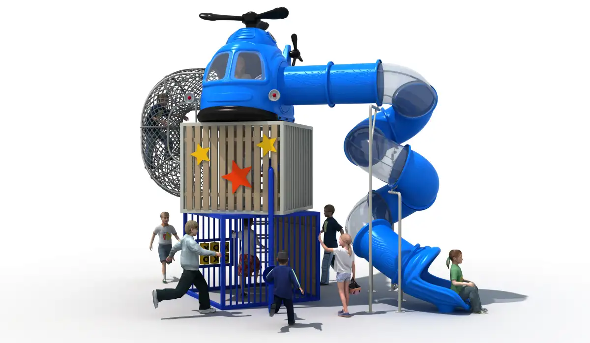 Blue Helicopter Shaped Outdoor Playground Equipments with Spiral Slides ZH-FJ003