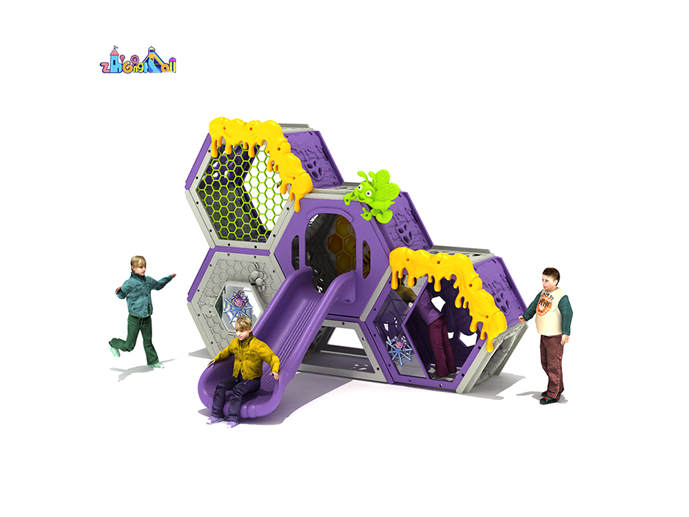 Hexa-Adventure Play Structure with Slide and Climbing Zones for Kids