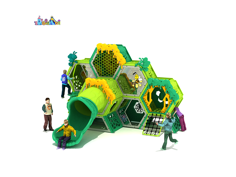 Bug-Themed Climbing & Sliding Hexagon Play Structure for Outdoor Fun