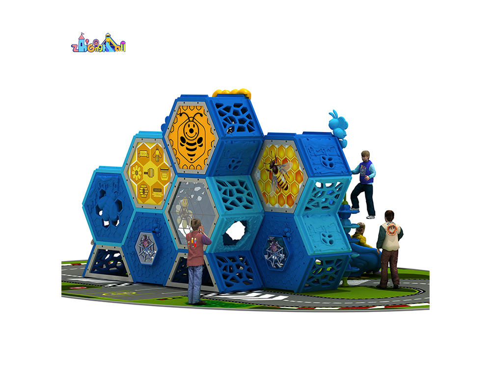 Interactive Kids Play Structure with Slide and Crawl-Through Hexagonal Design