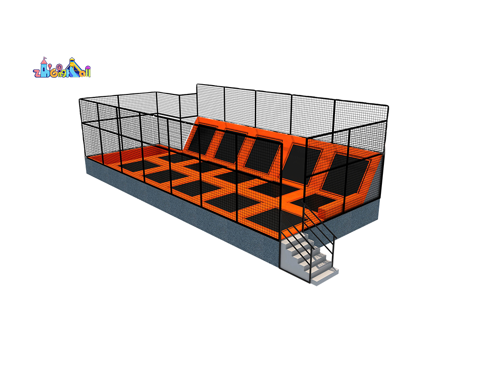 Indoor Playground Trampoline Zone with Slanted Bounce Walls for Kids and Adults