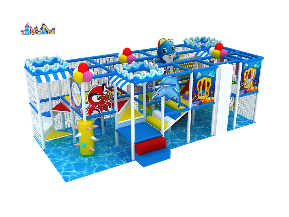 Ocean-Themed Indoor Playground with Slides, Climbing, and Play Zones