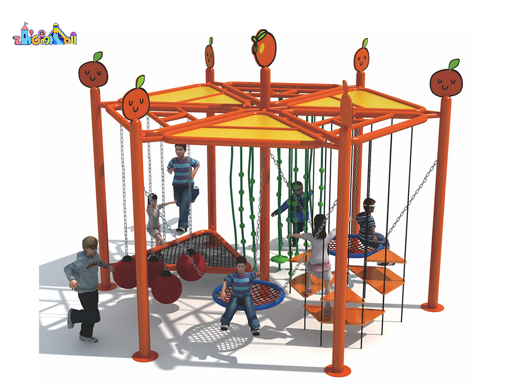 Creative Orange-Themed Outdoor Playground with Multiple Play Features