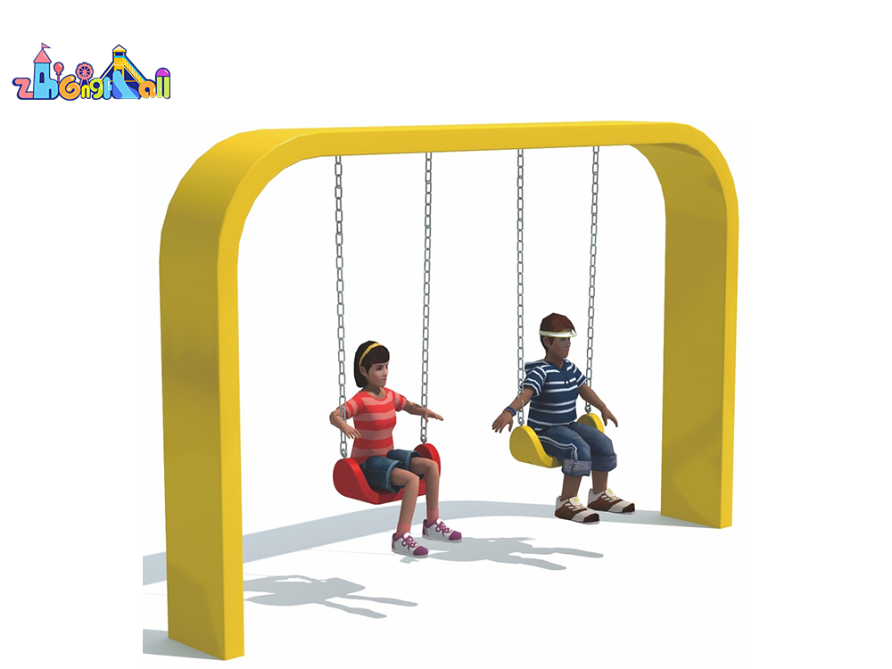 Bright Yellow Outdoor Playground Swing Set for Two Children