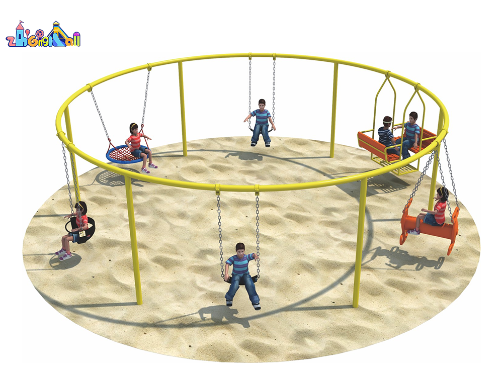 Circular Multi-Swing Set for Outdoor Playgrounds with Various Seats